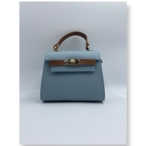 Borsa Kelly bicolore media in pelle martellata. Vera pelle Made in Italy